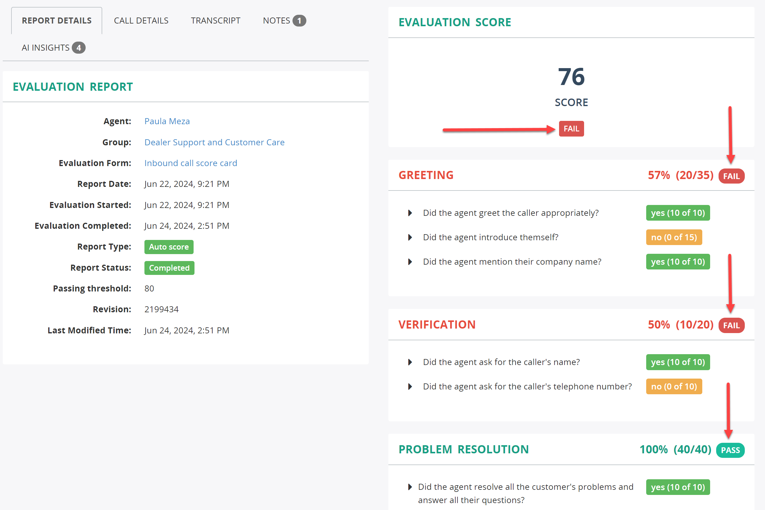 Evaluation Report Pass Status