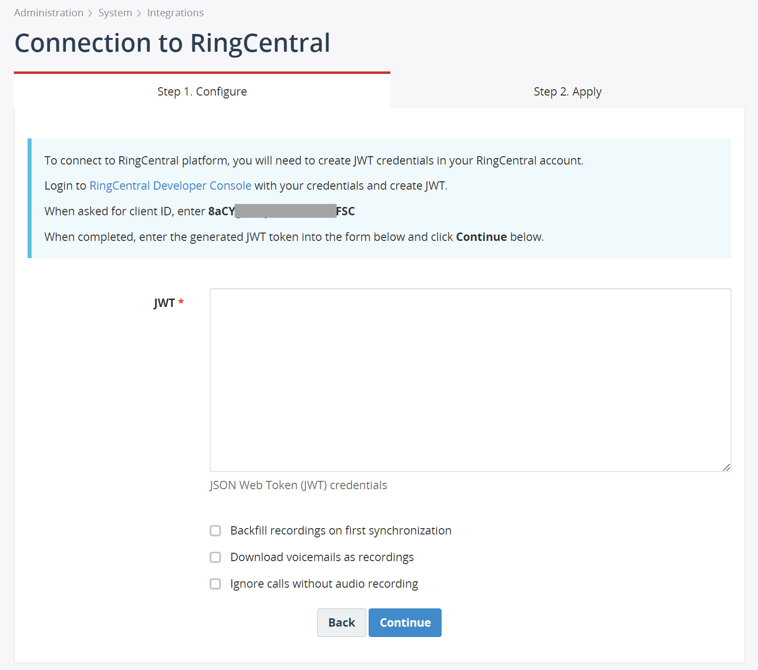 Ringcentral integration