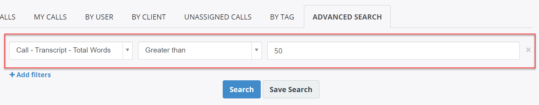 Search by Transcript Total Words