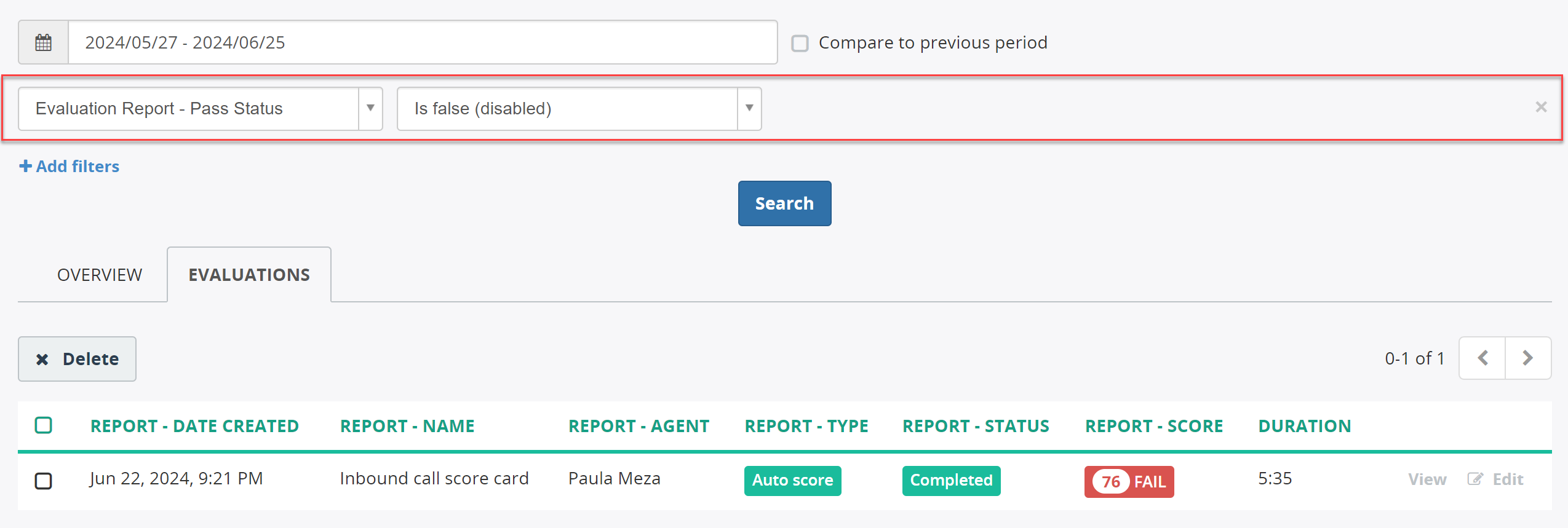 Evaluation Report Search by Pass Status