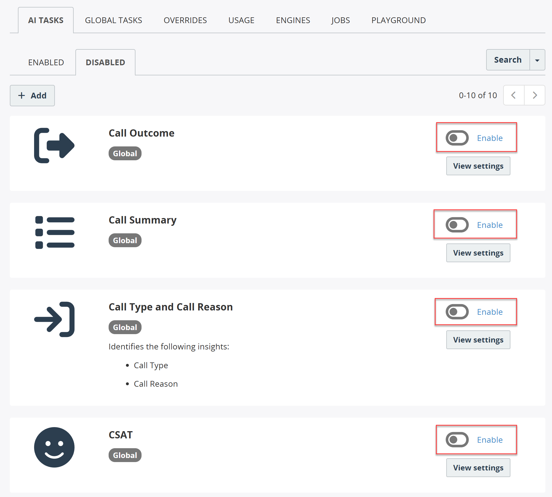 Enable/disable AI Task in one-click
