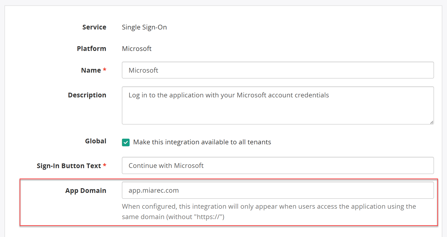 App Domain for SSO integration