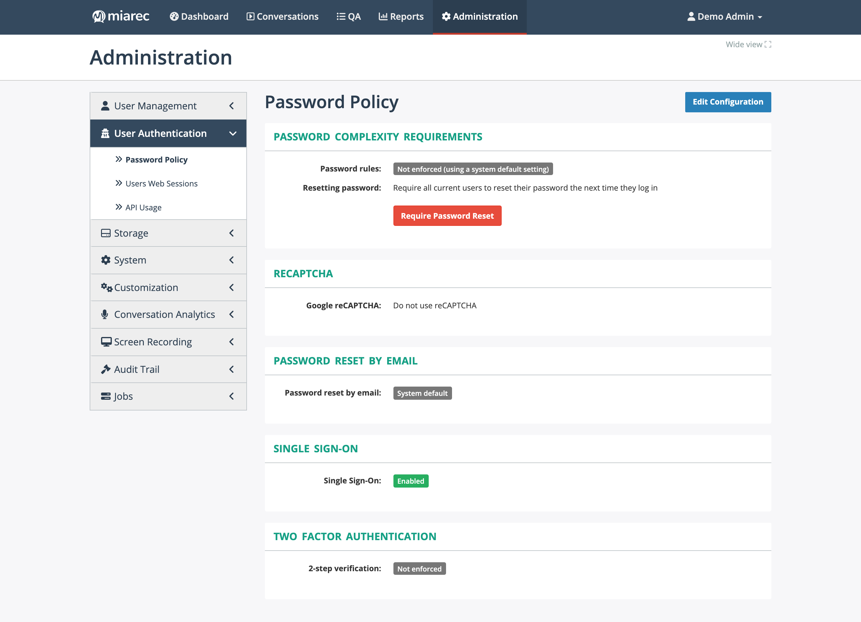 The Password Policy page