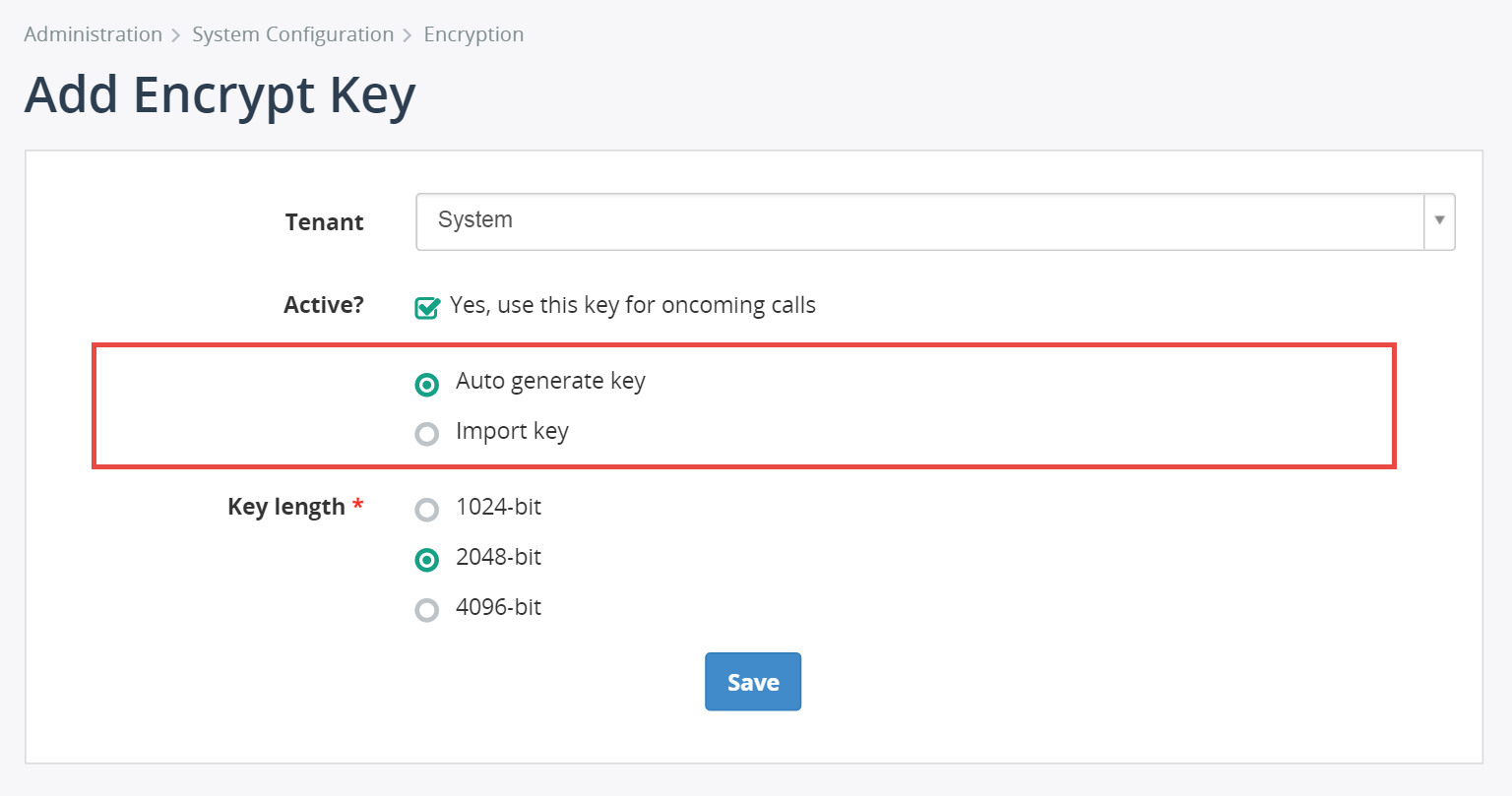 Create new encryption key