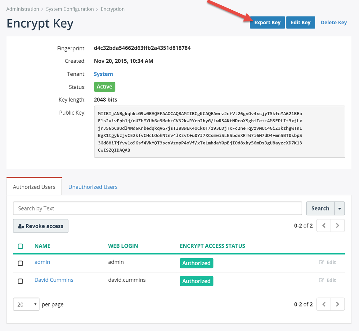 Export encryption key