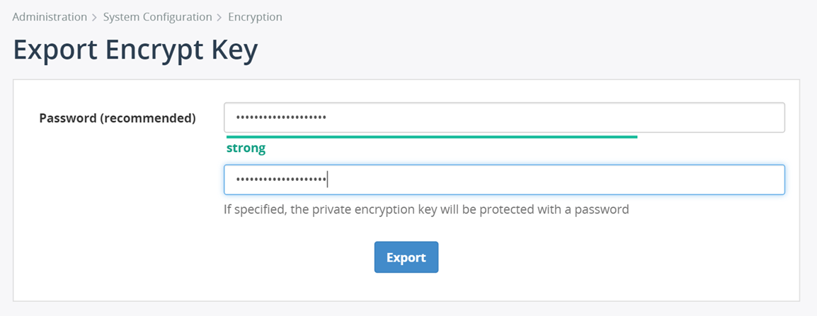 Export encryption key