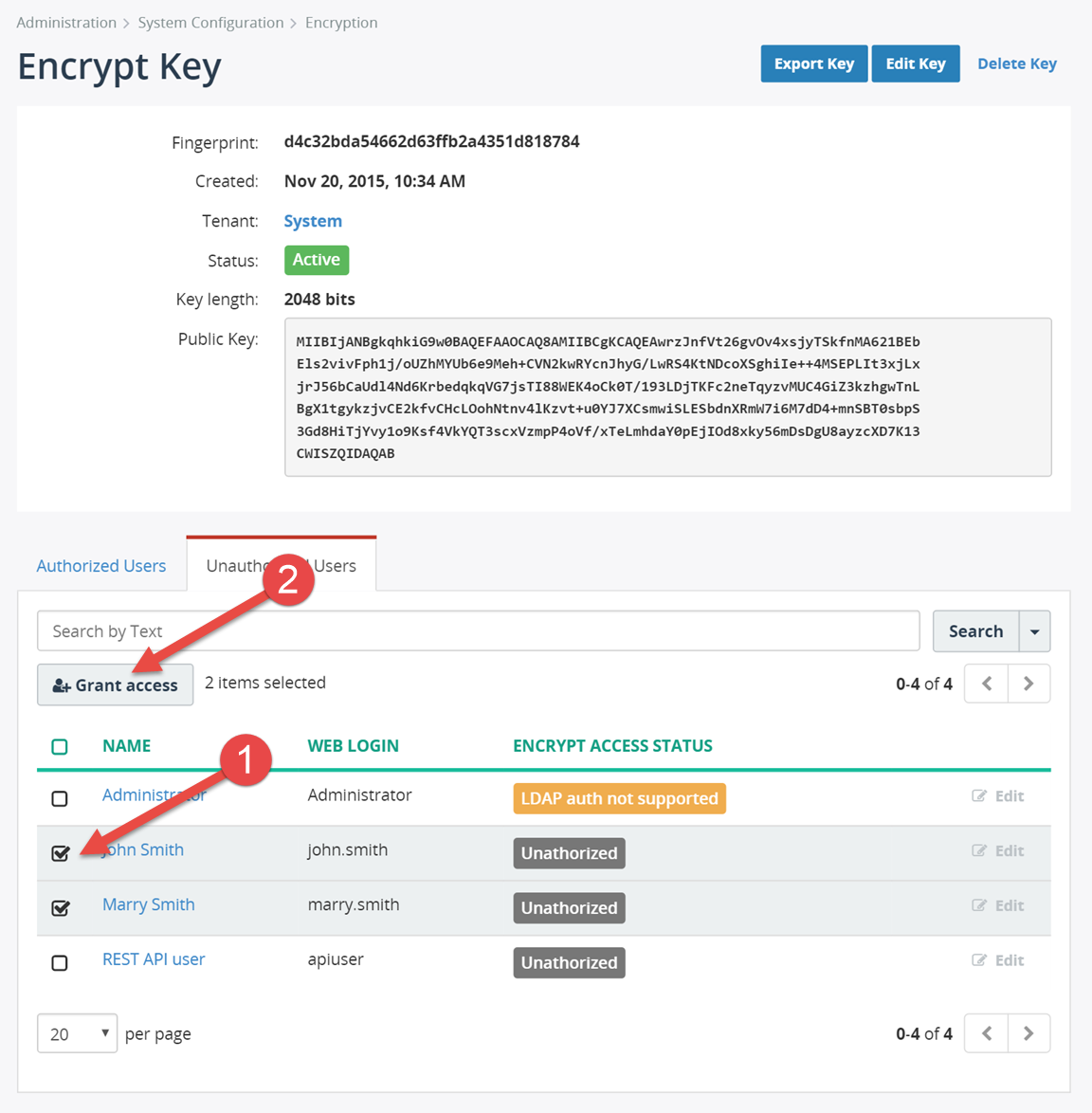 Grant access to encryption key