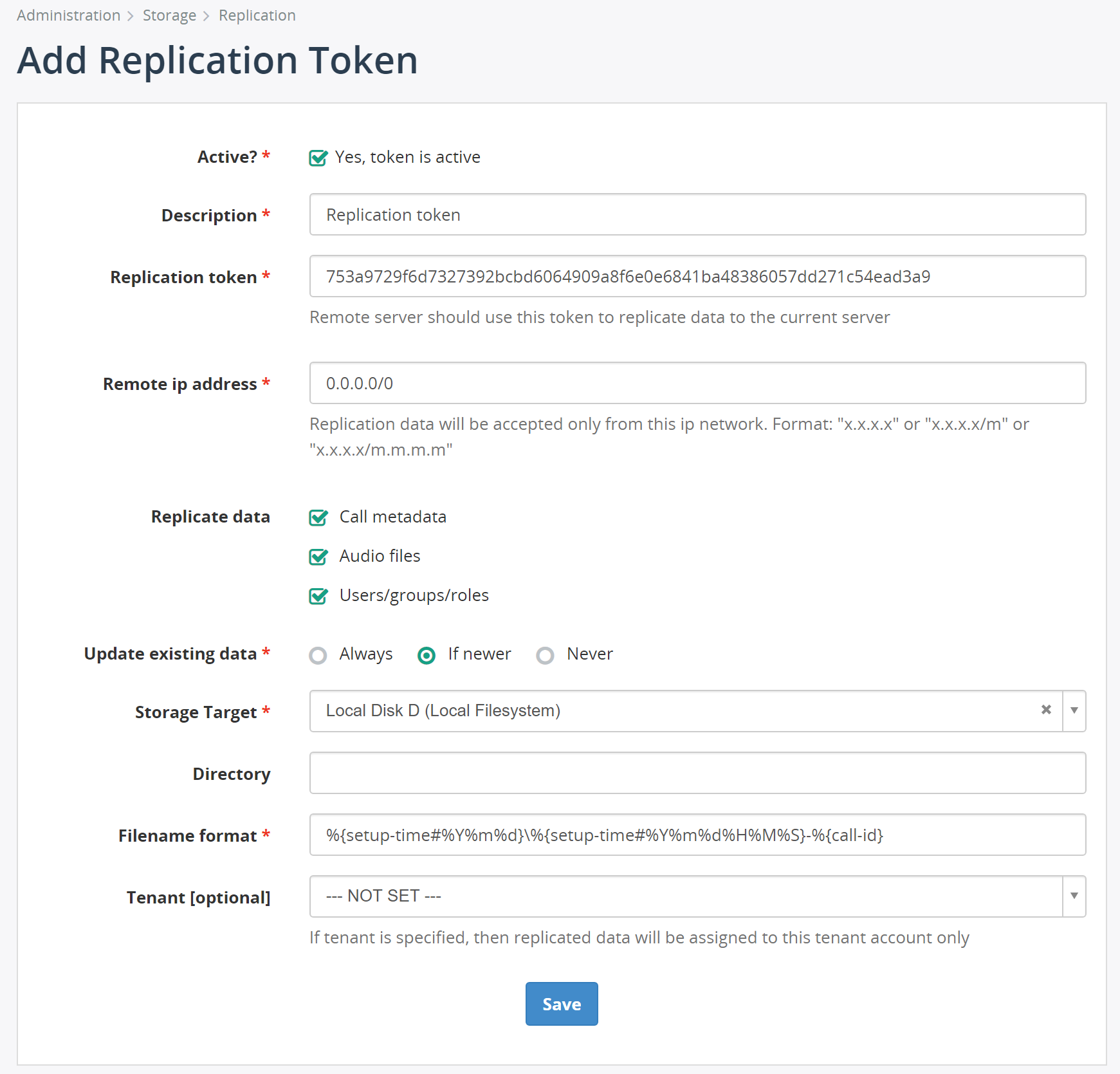 Add Replication Token