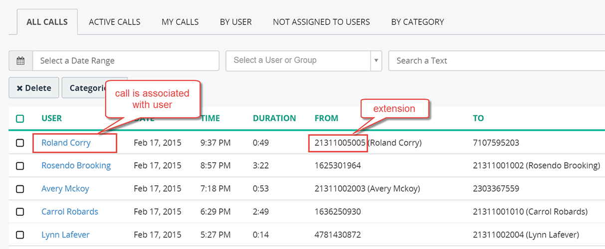 Associating Calls With Users