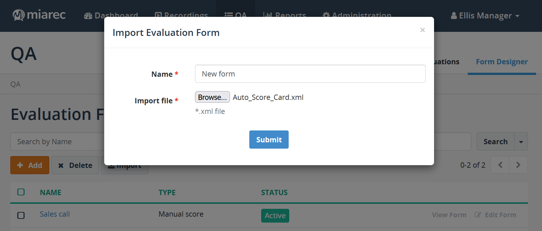 Import the evaluation form