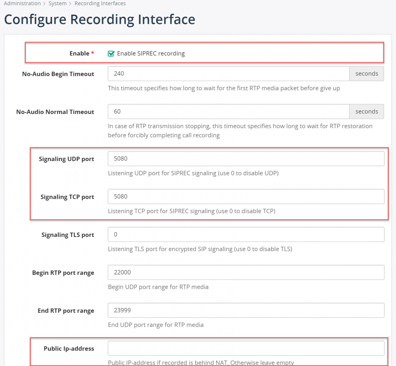 Configure Recording Interface