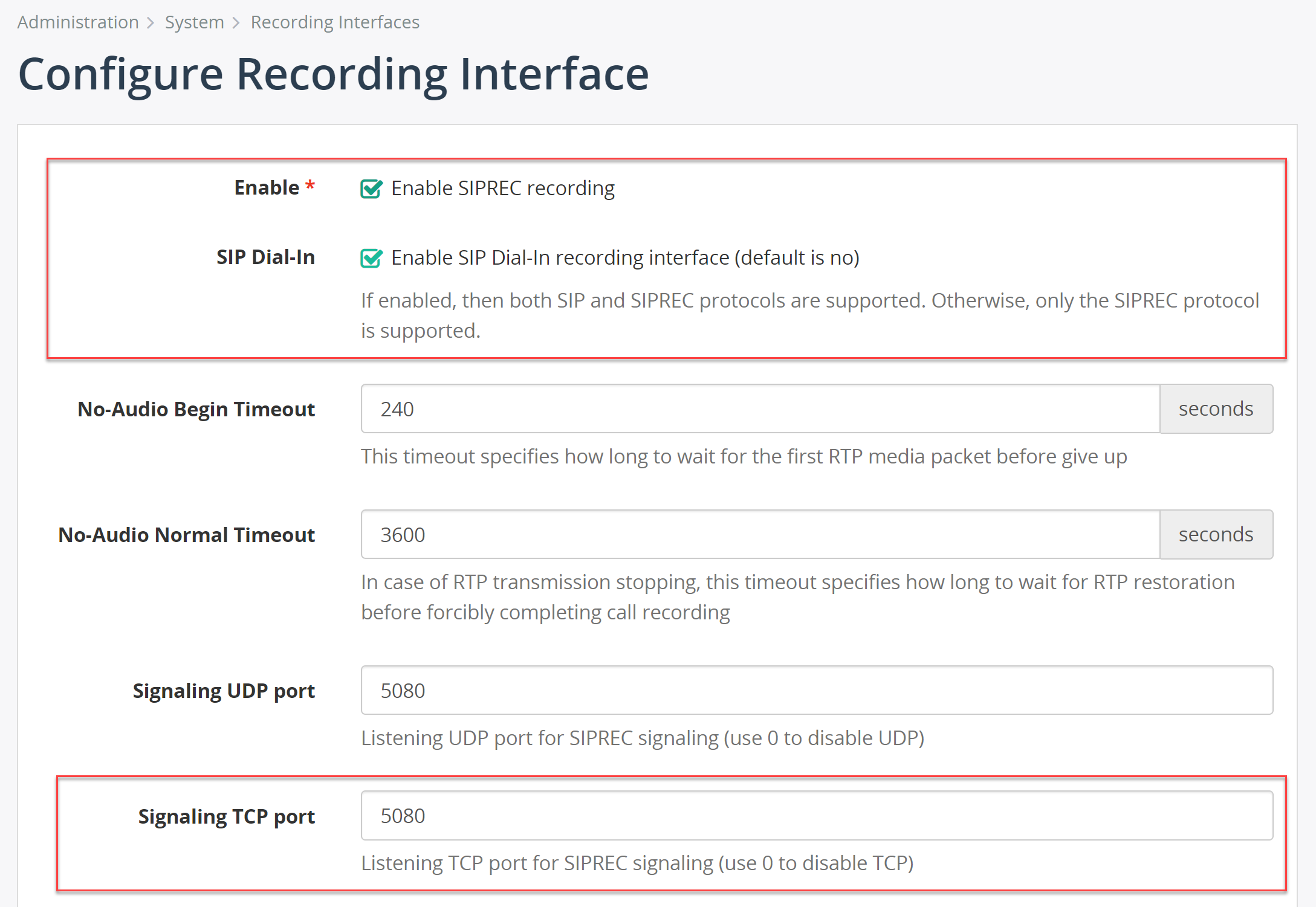 Configure Recording Interface