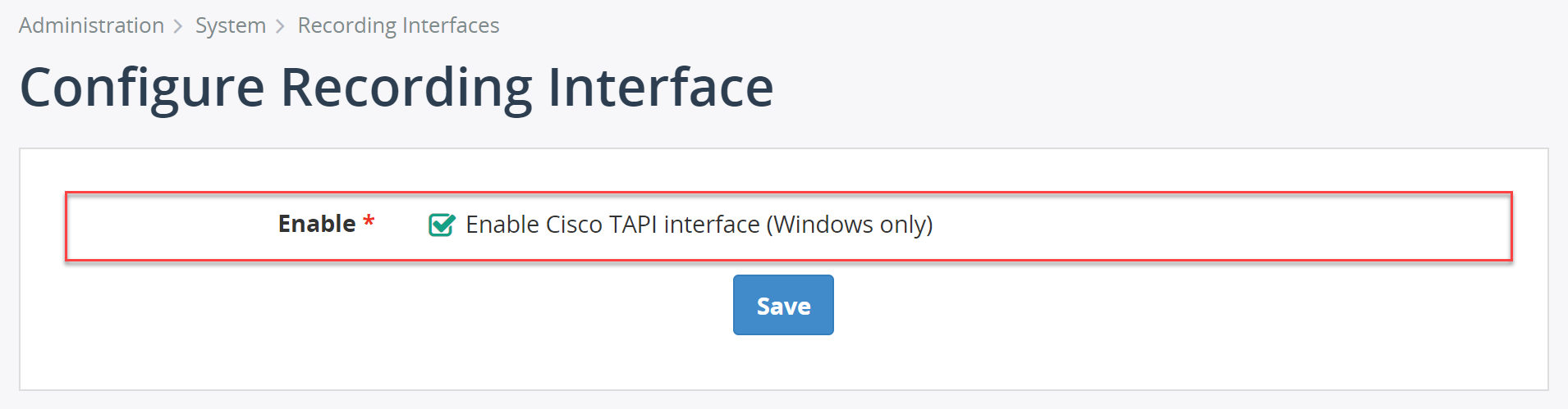 Enable Cisco TAPI interface