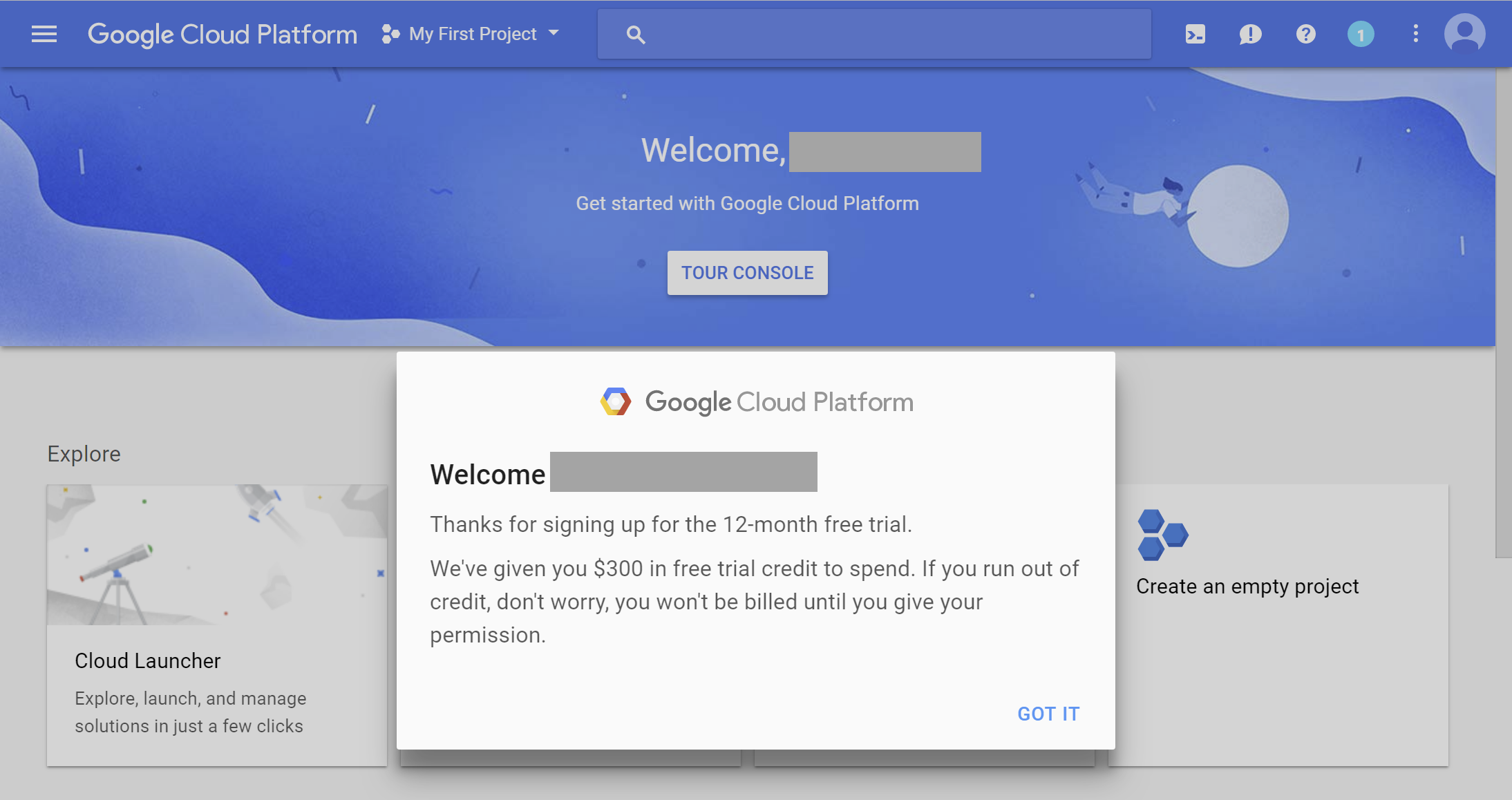 Welcome screen