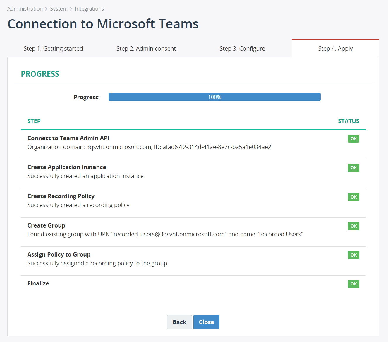 MiaRec add Microsoft Teams integration - Apply