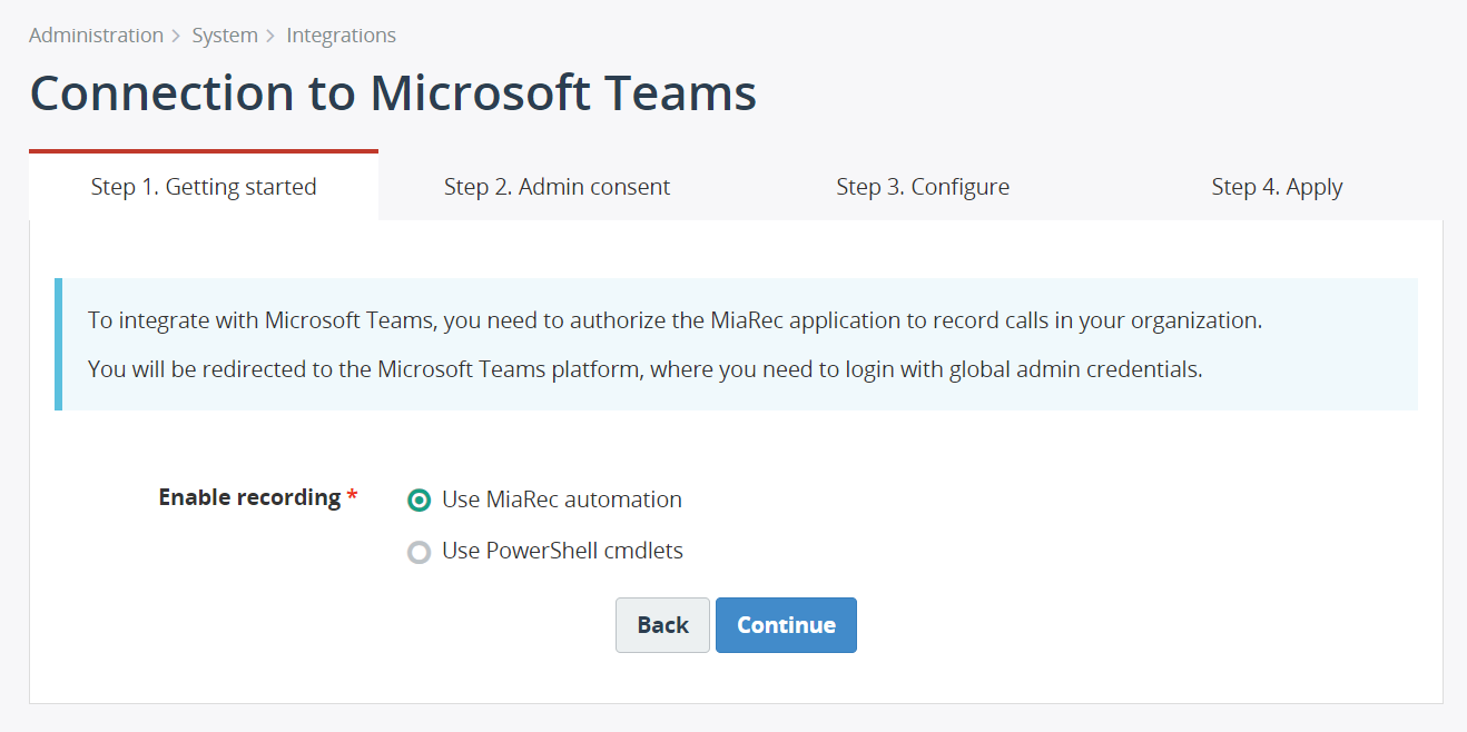 MiaRec add Microsoft Teams integration - Getting started