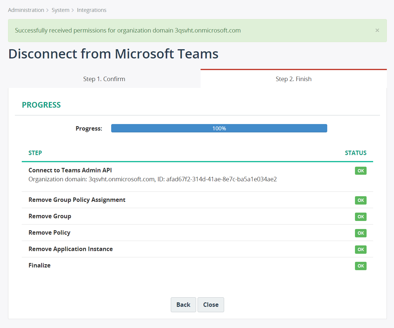 MiaRec - Delete Microsoft Teams integration