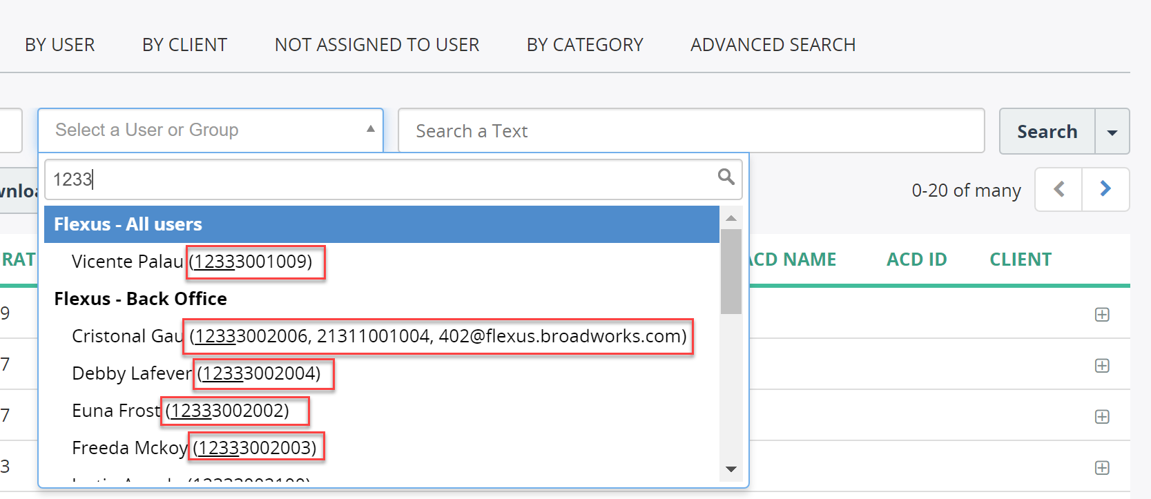 Display user's extensions in User search