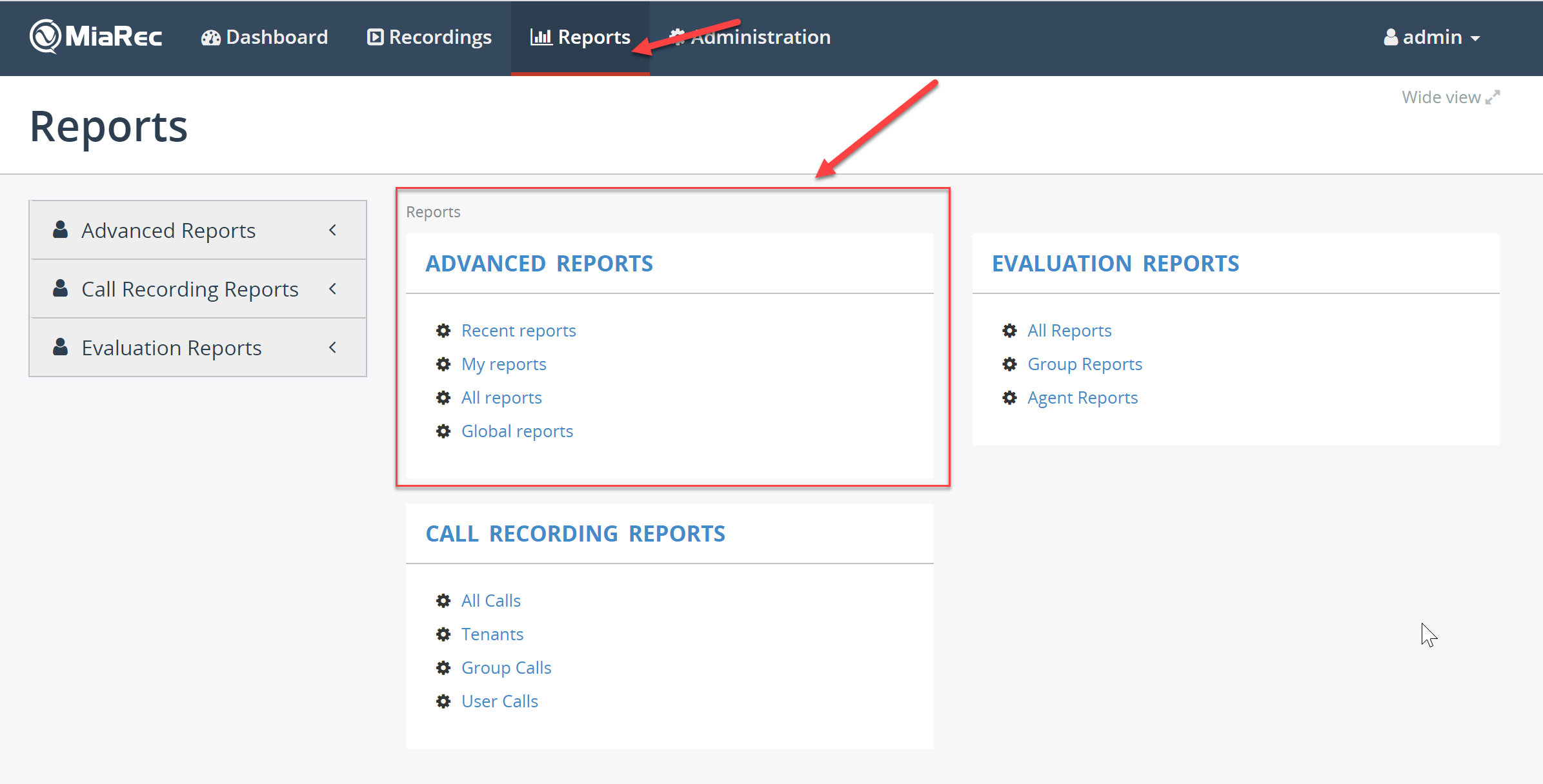 Advanced reports