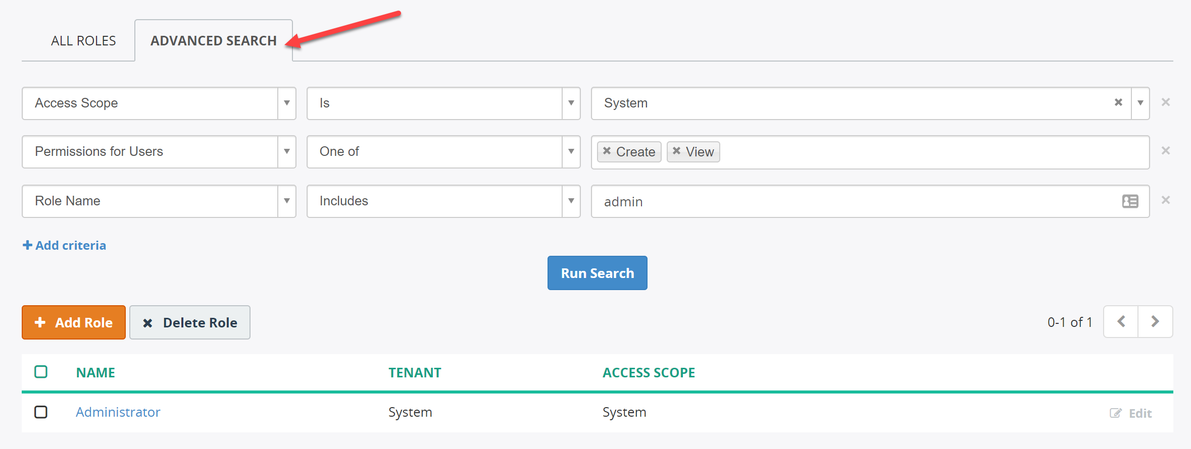 Advanced searching capability to Roles