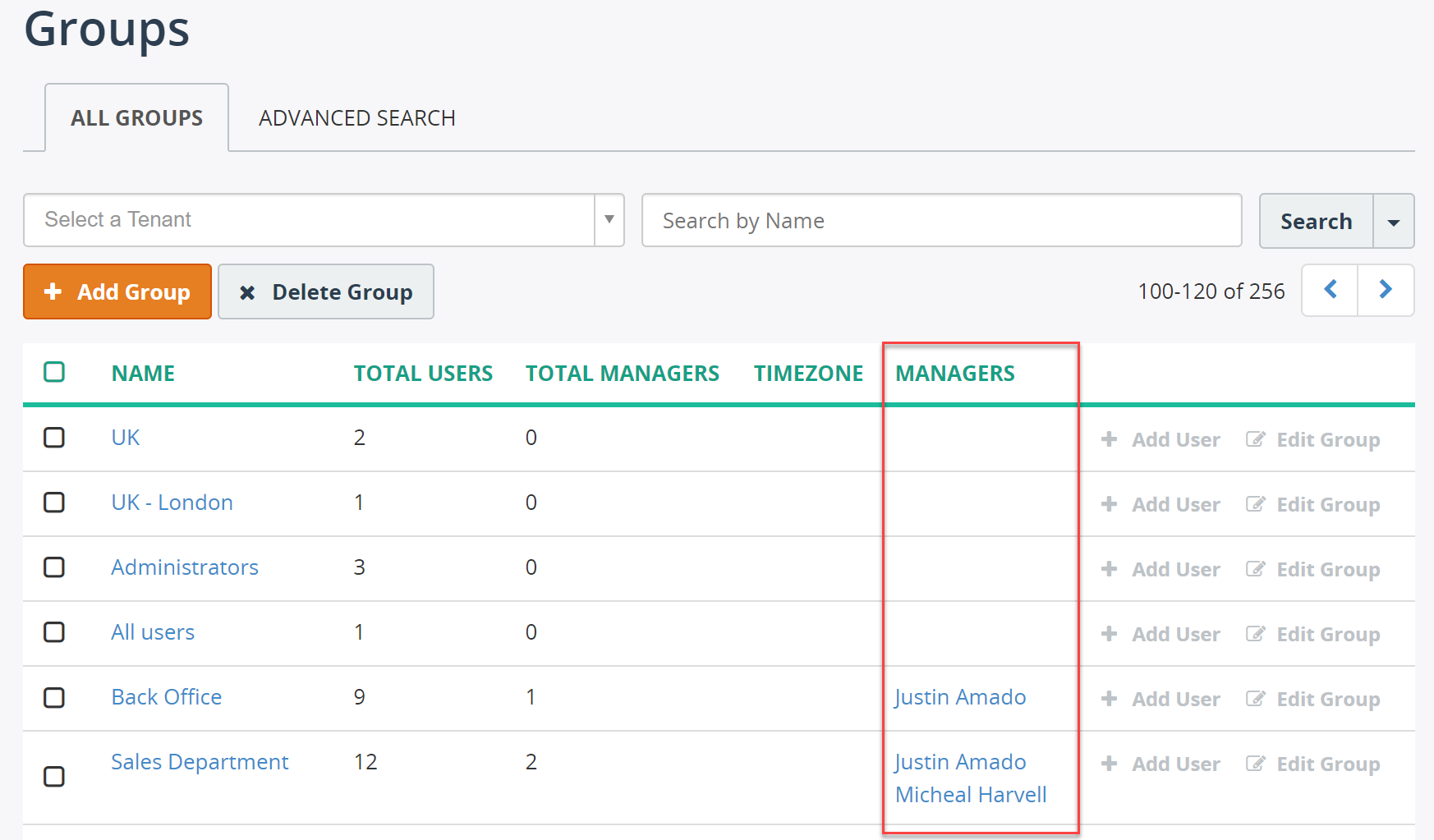 Add "Managers" column to "Groups" page