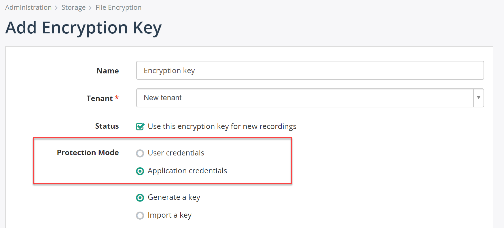 Add Protection Mode setting to encryption keys