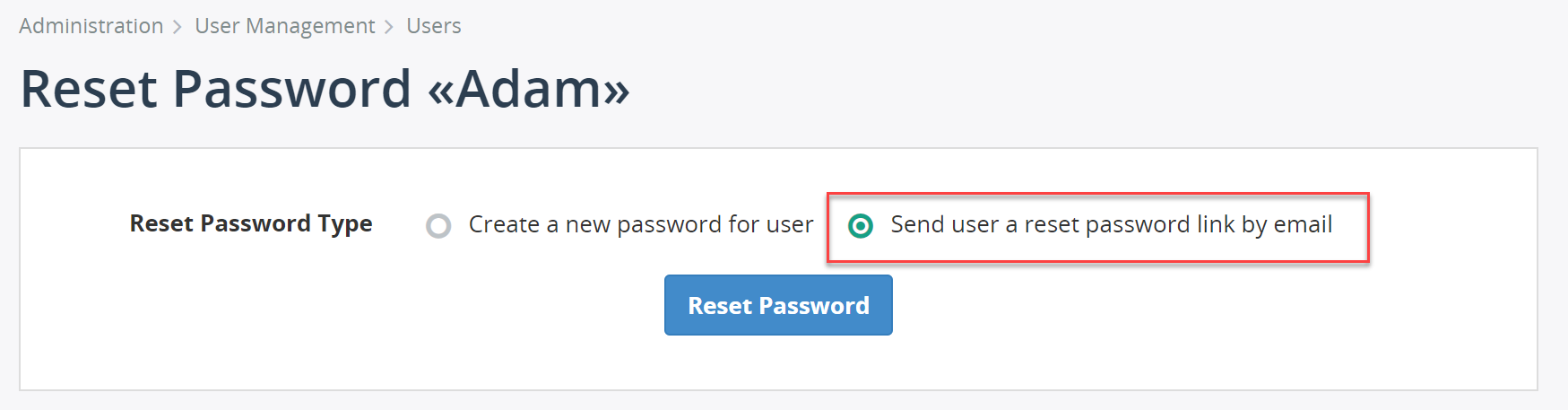 Reset password link