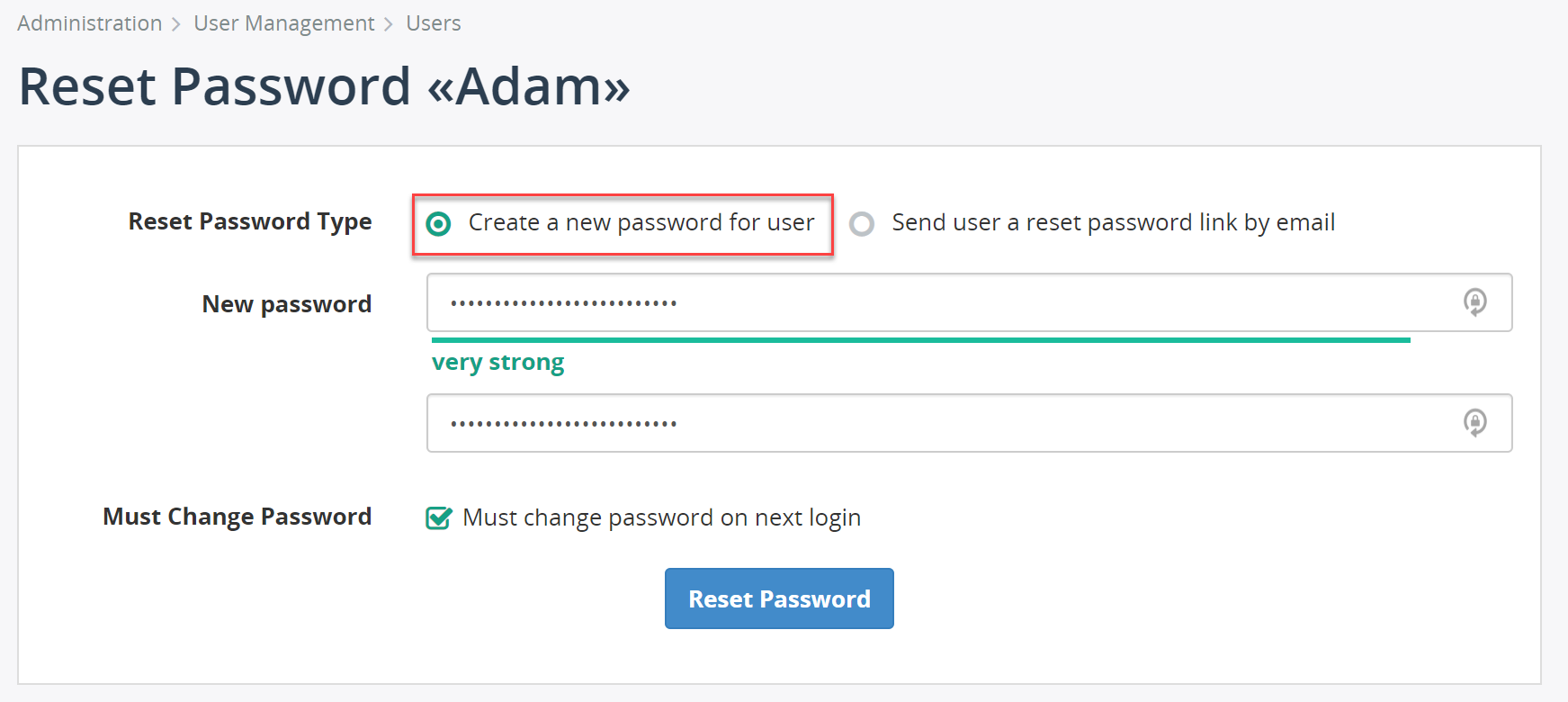 Reset password link