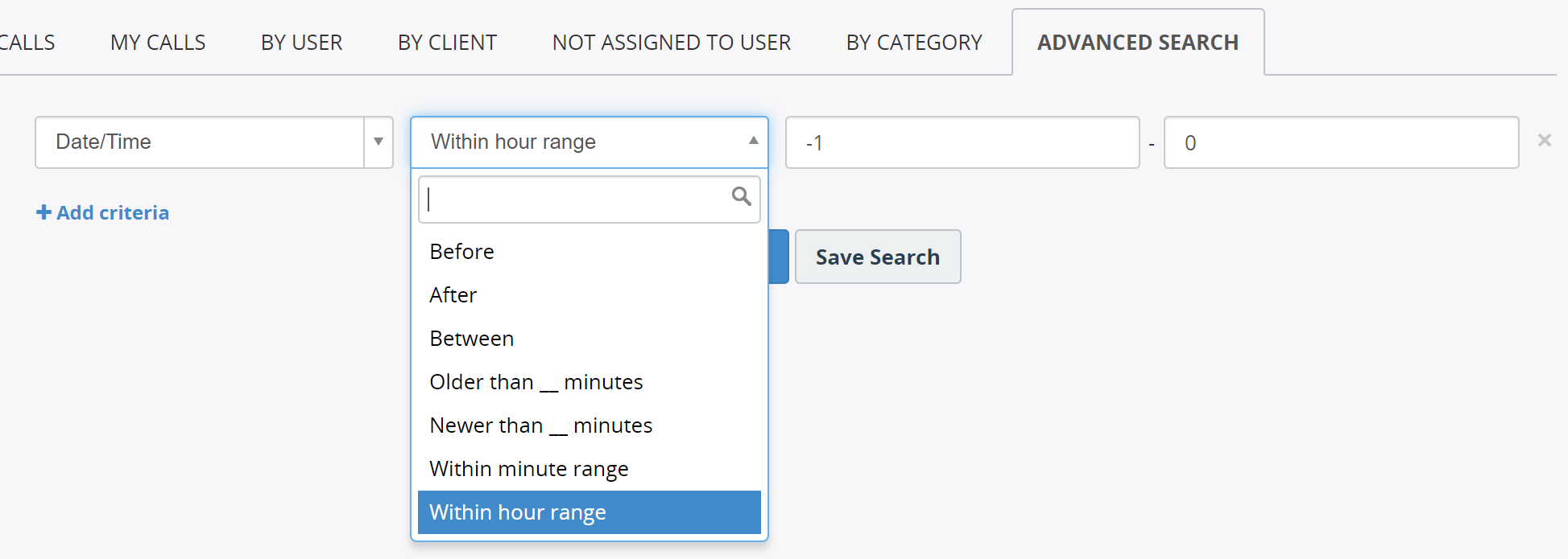 Search recording using relative periods