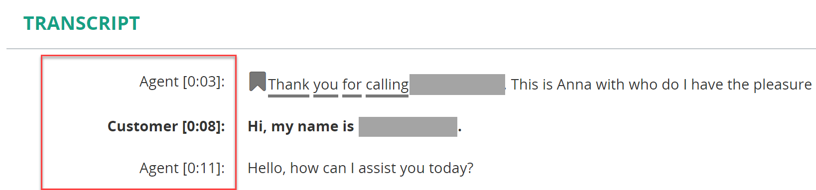Show Agent vs Customer speaker in transcript