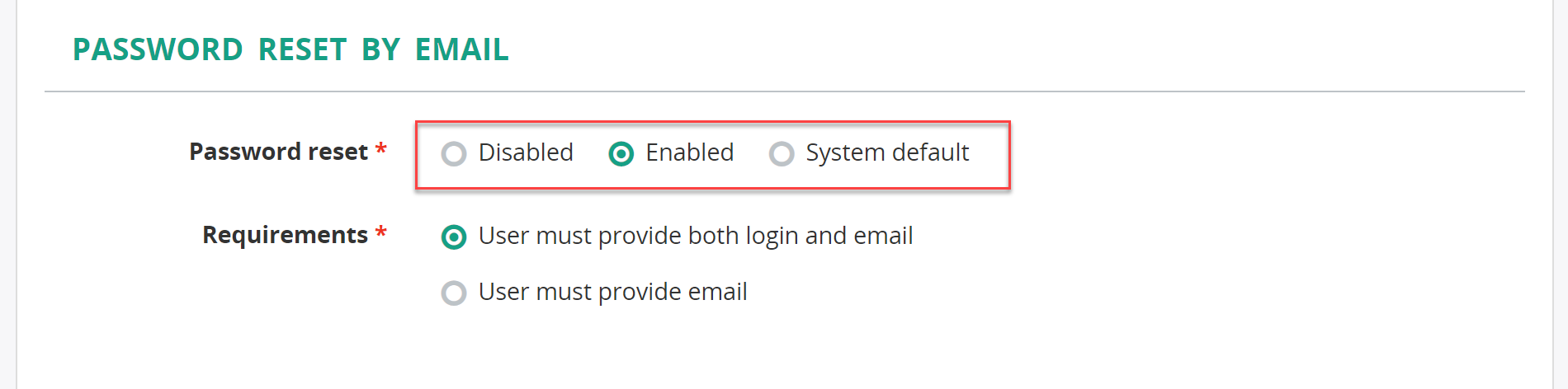 Password reset per-tenant settings