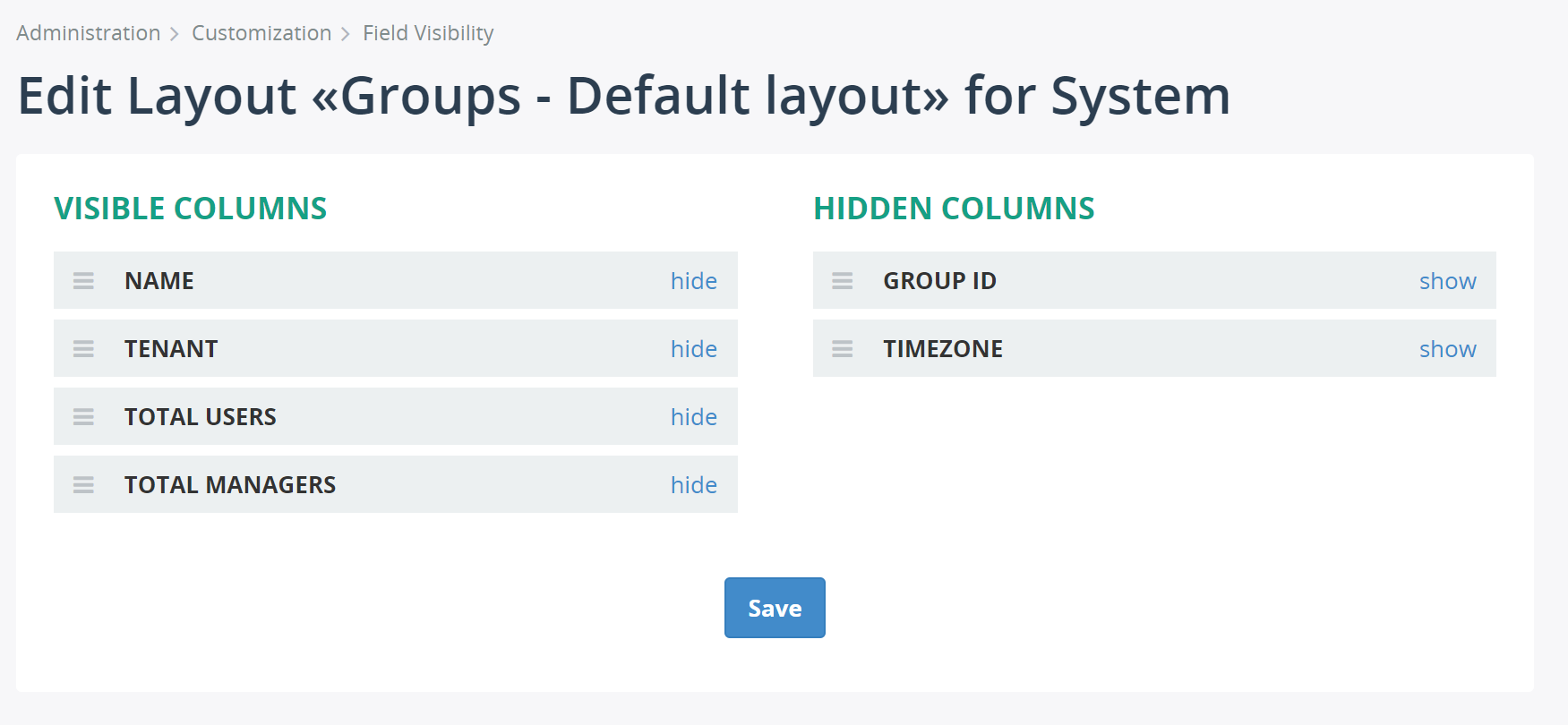 Add field visibility settings for "Groups