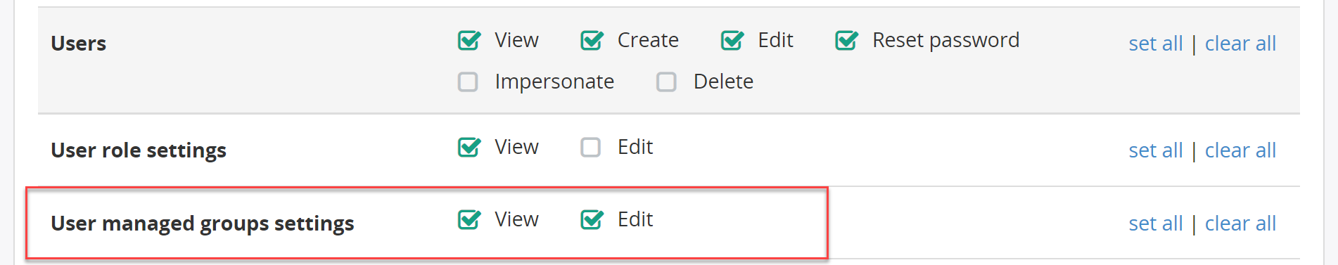 User Managed Groups Settings