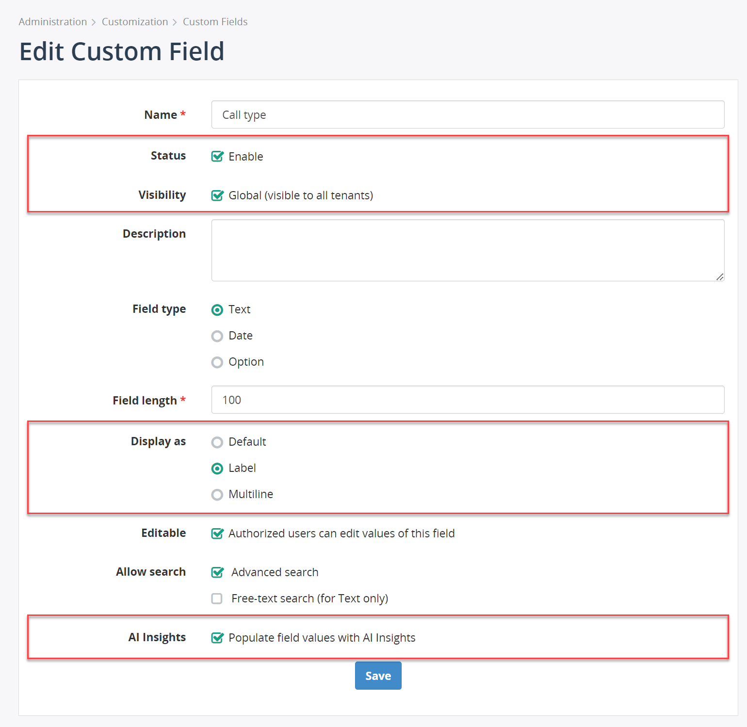 Custom Fields new attributes