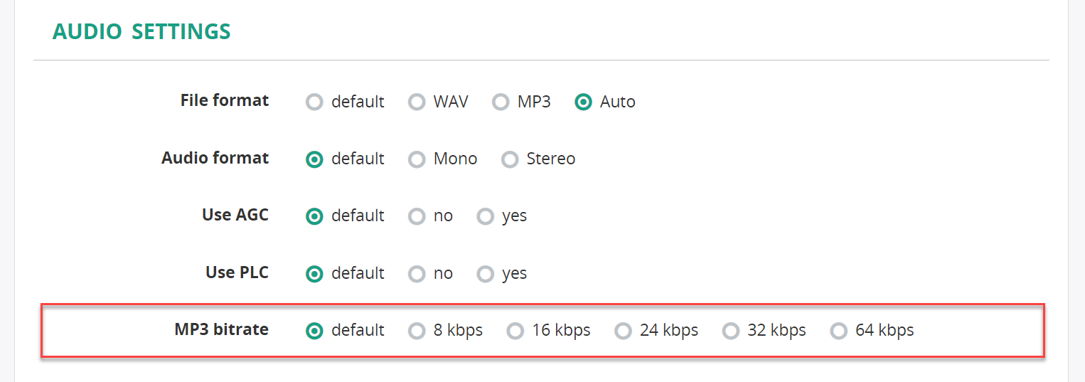 Per-tenant MP3 bitrate setting