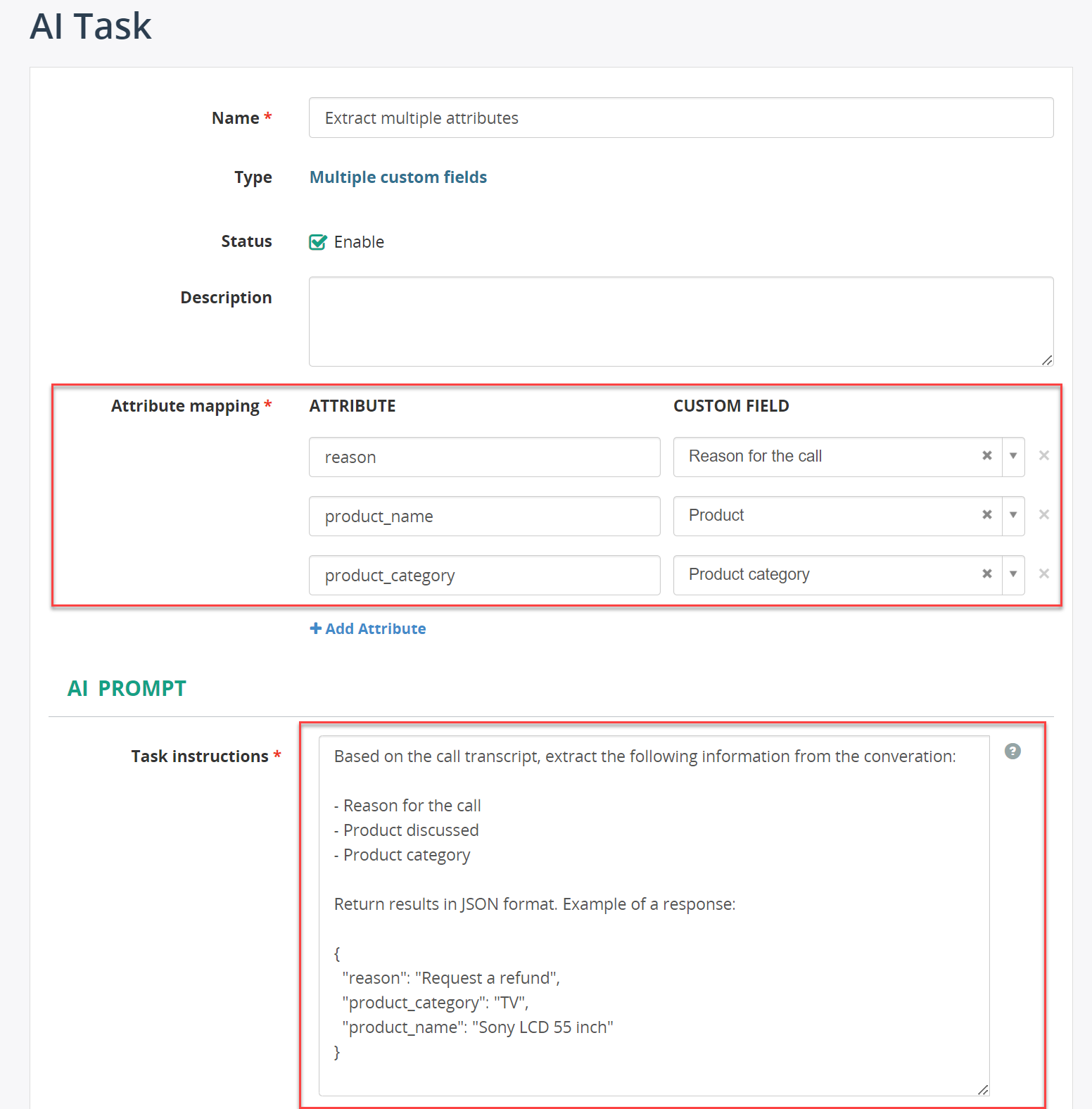 AI Task - Extract multiple custom fields