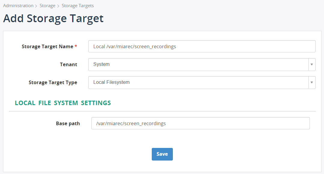 Local Storage Configuration