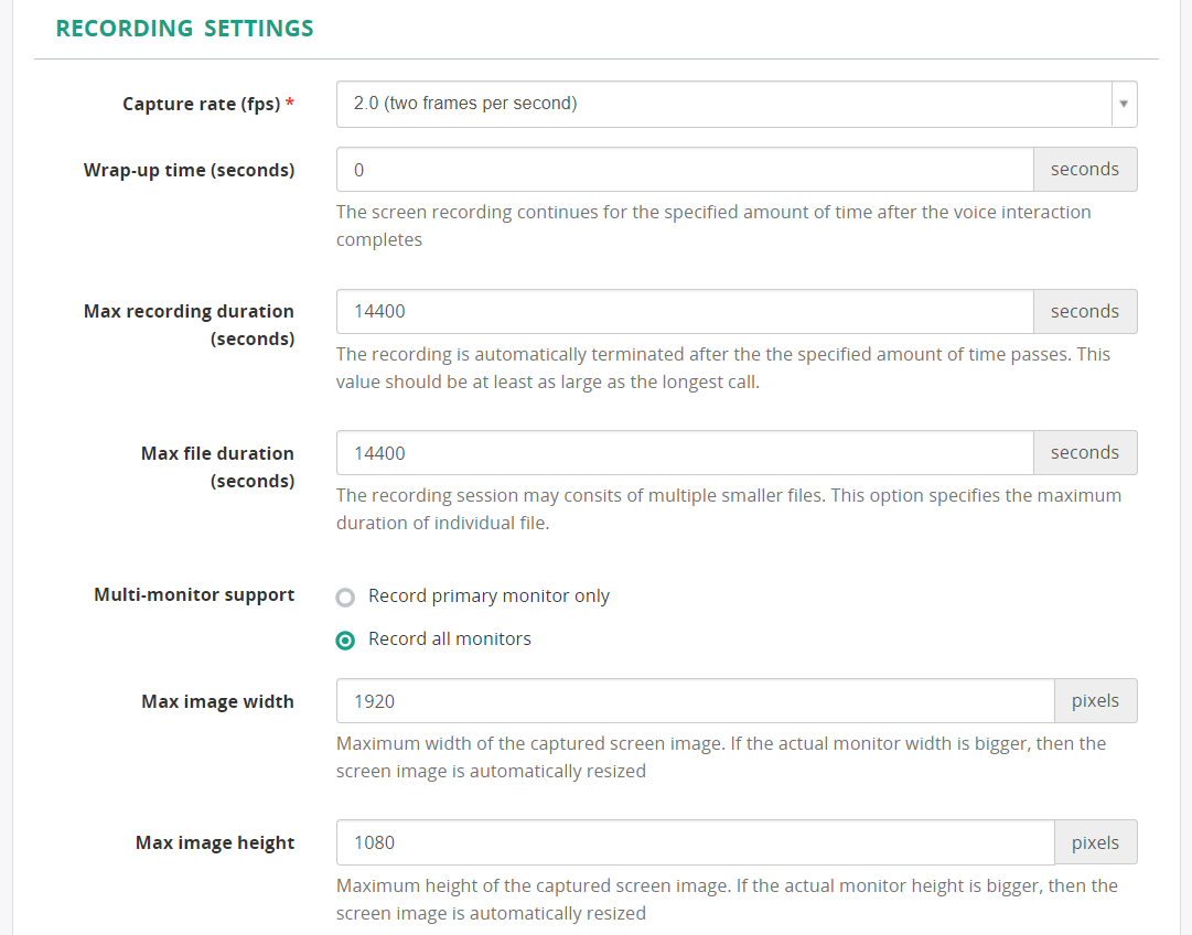 Configure screen recording settings