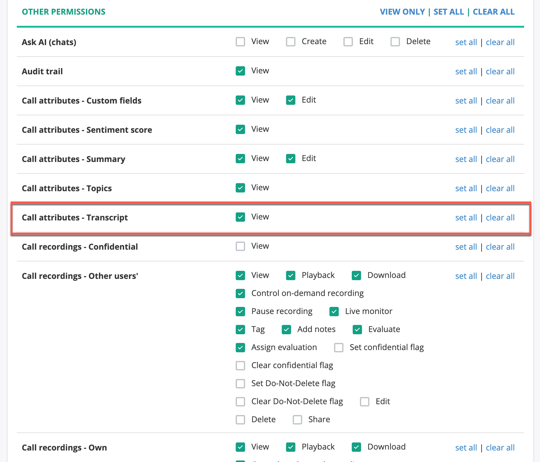 Transcription Role Permissions