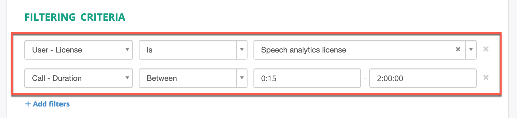 Add Transcription Job - Filters