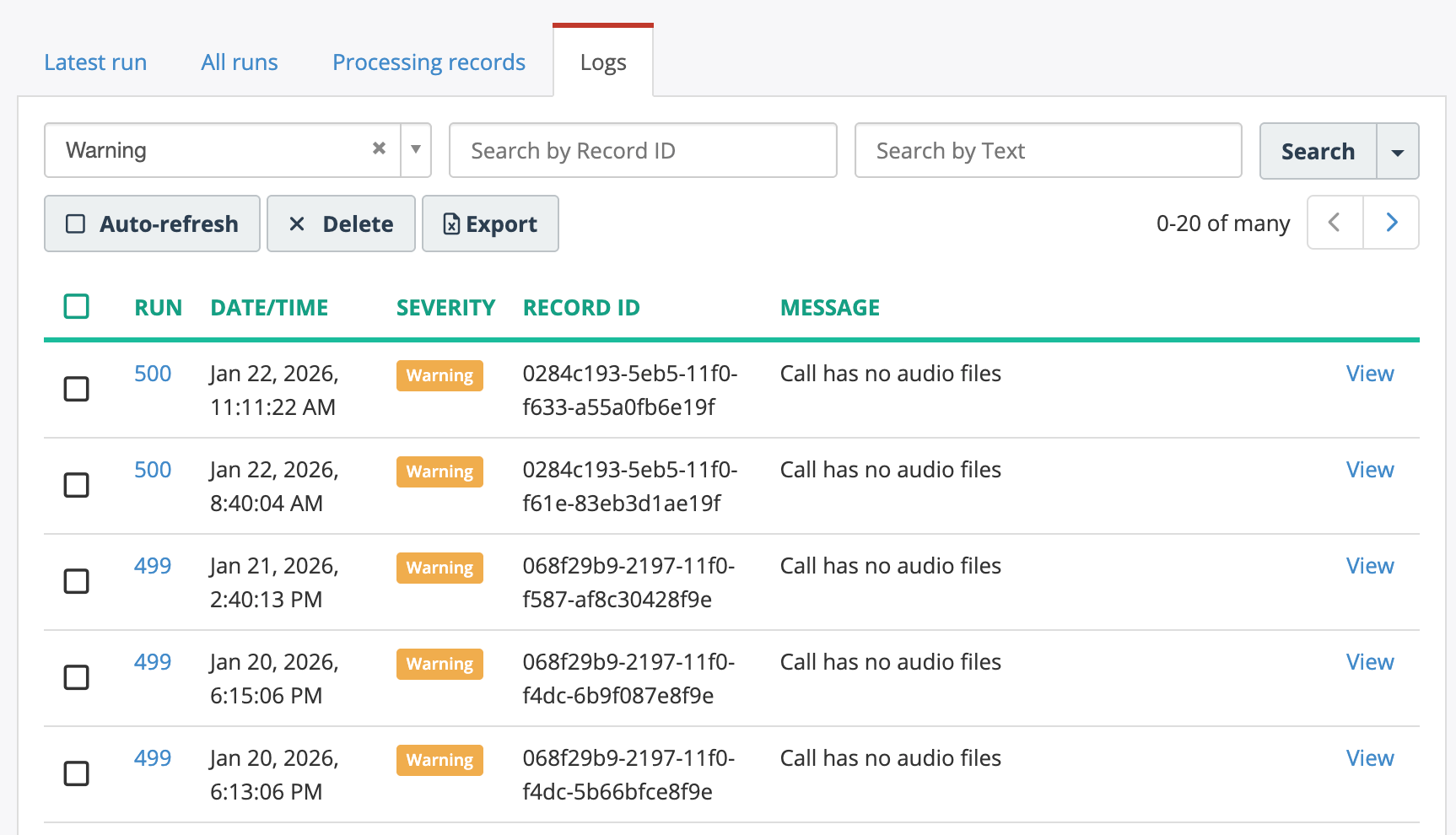 Transcription Job Logs