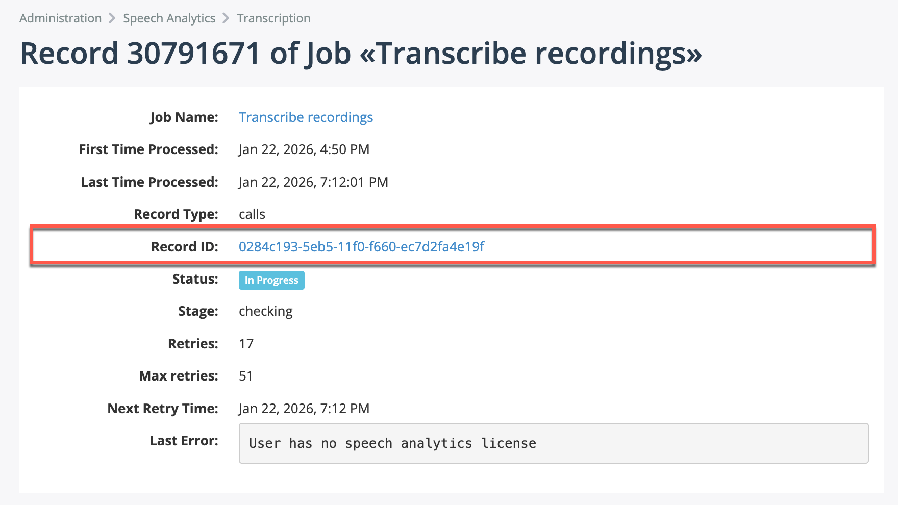 Transcription Job Record Details