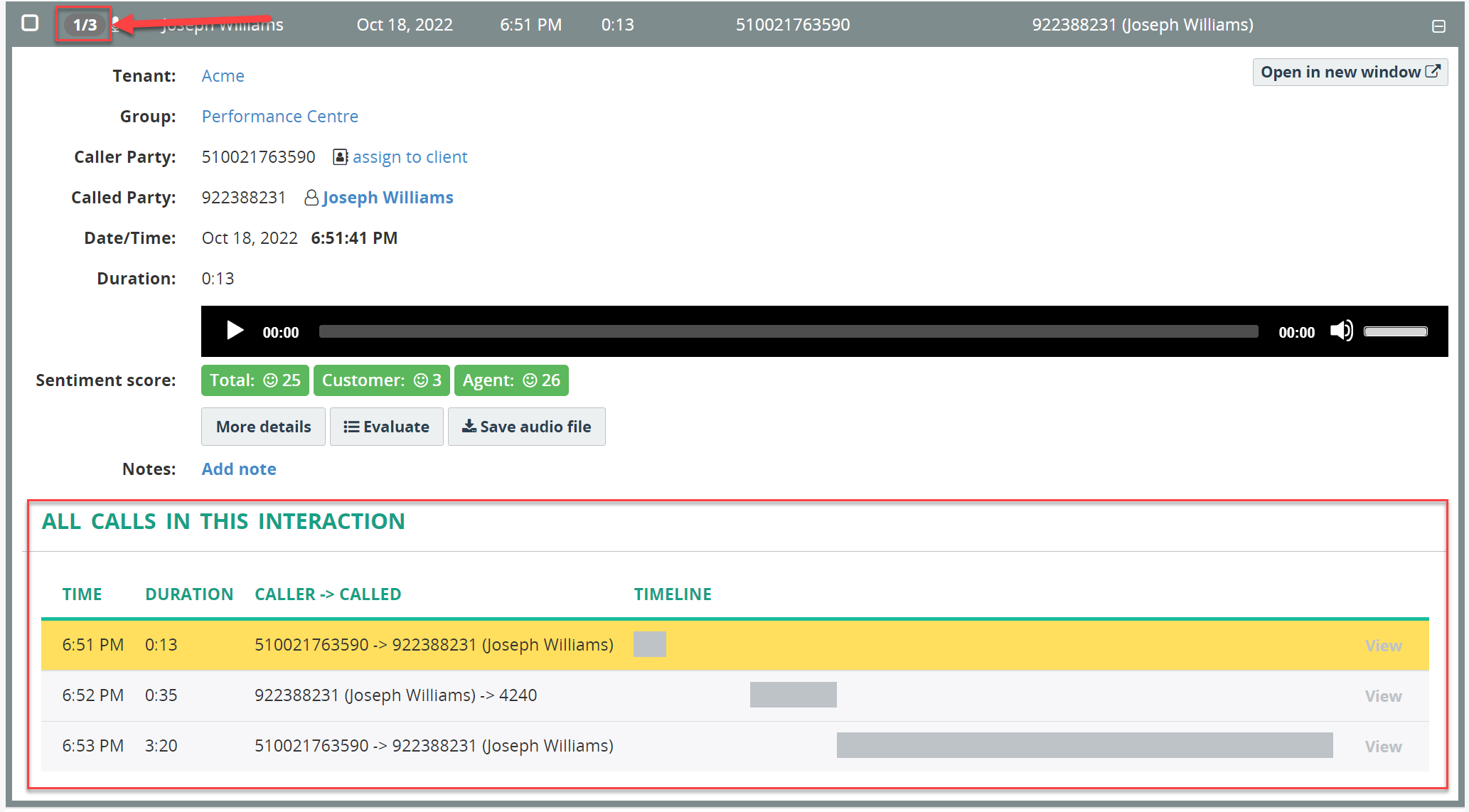 View a multi-segment call inline