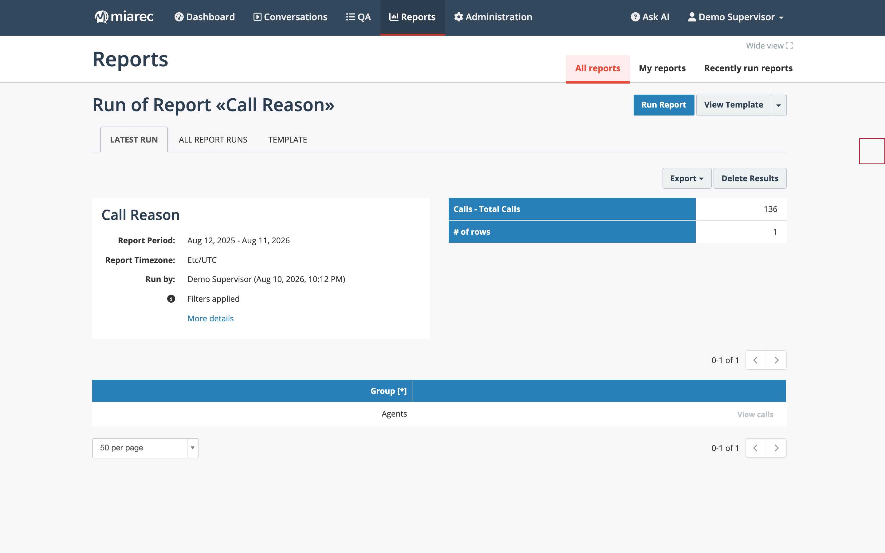 A finished report run