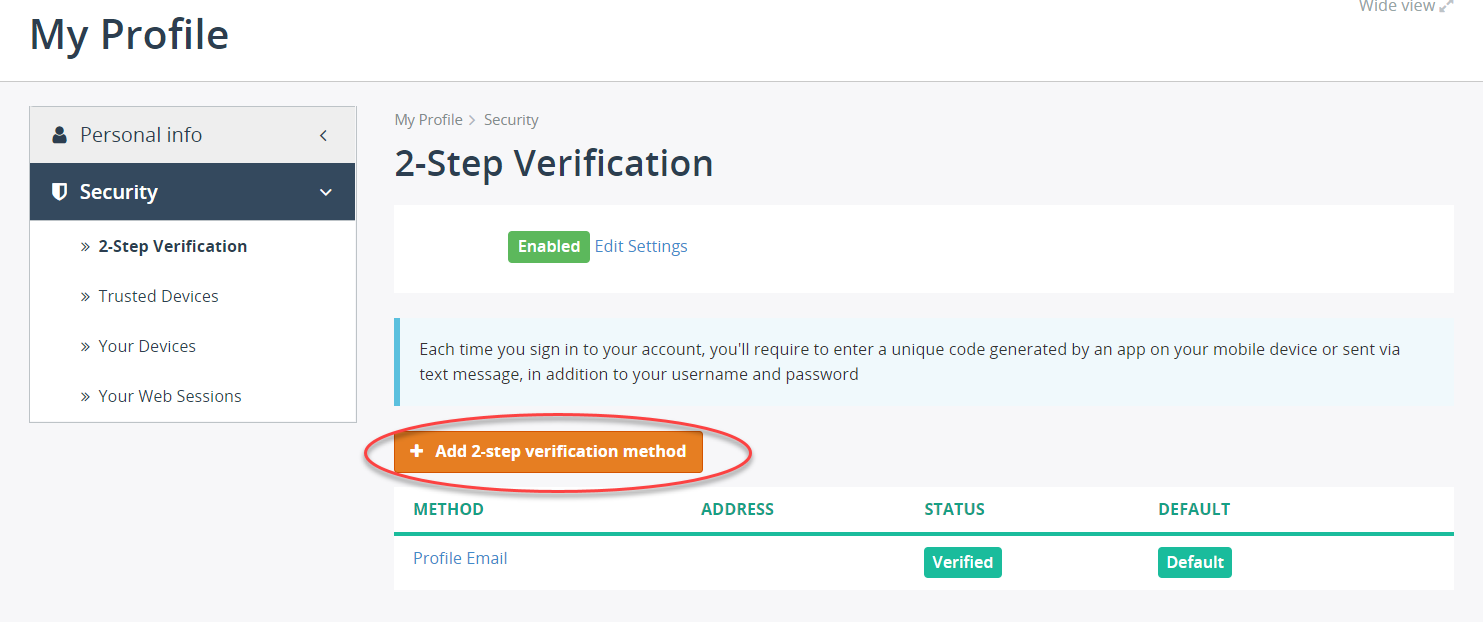 Add 2-step verification method