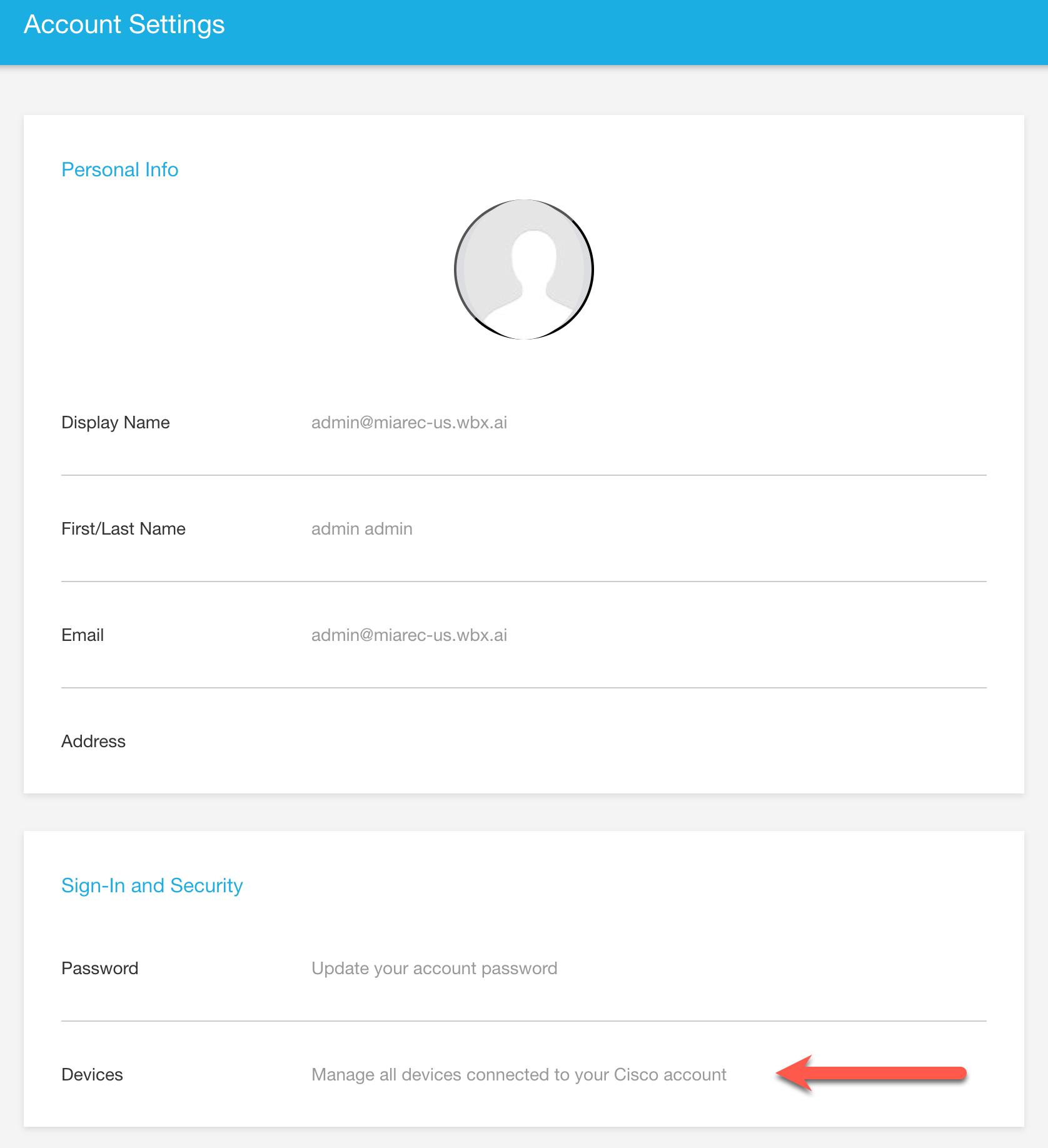 Cisco User Account Settings