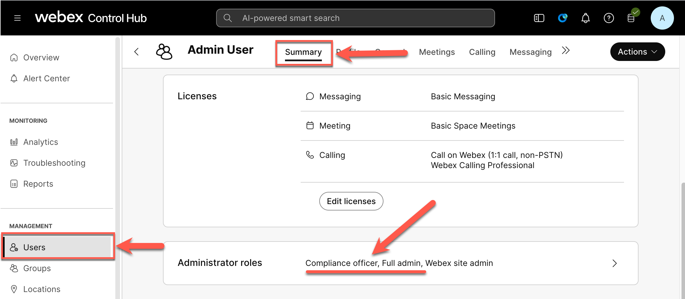Webex Control Hub - Administrative roles
