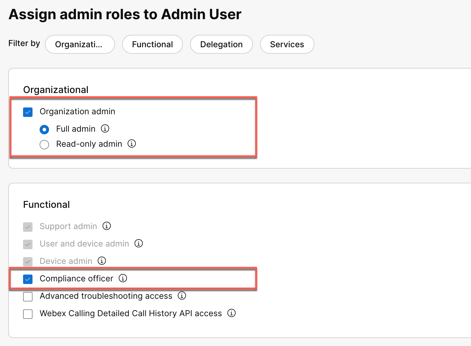 Webex Control Hub - Administrative roles - Edit