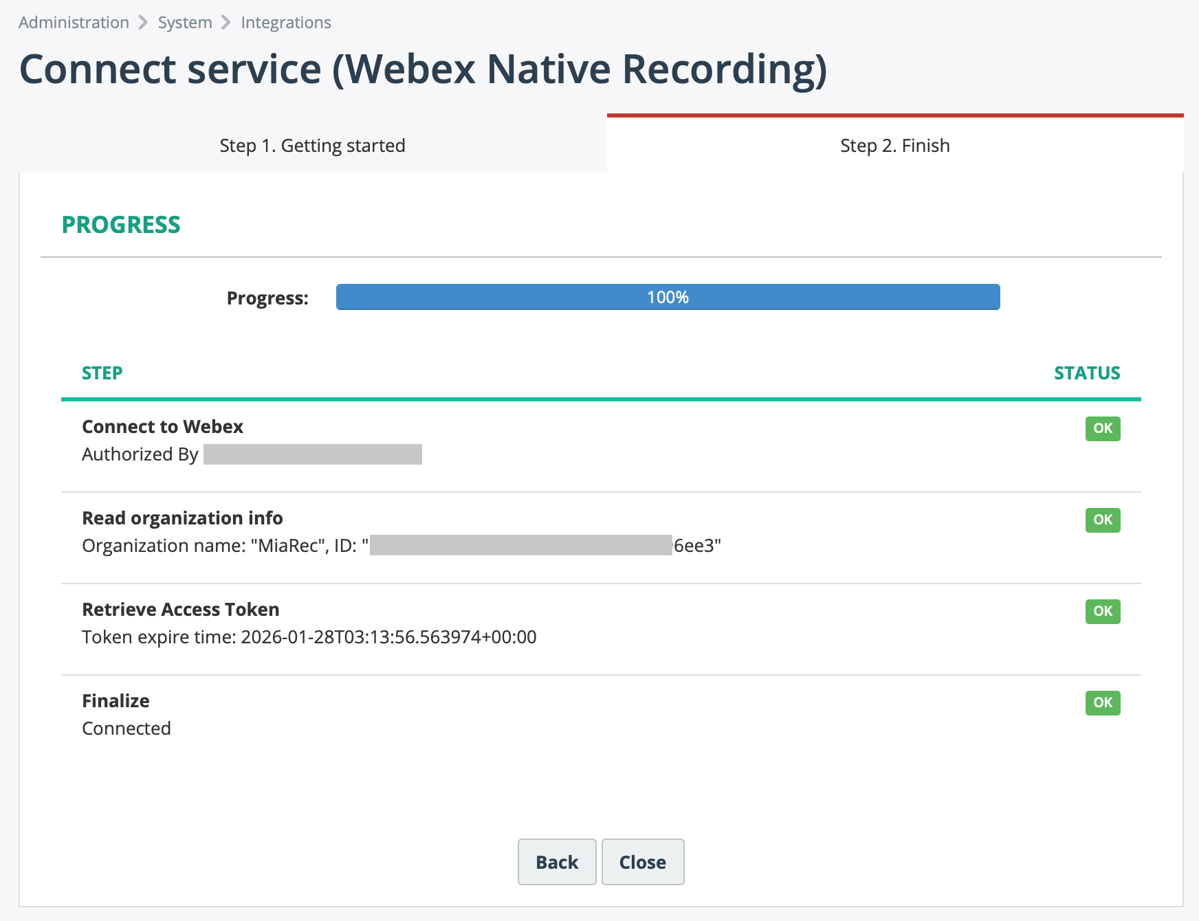MiaRec - Add Webex Integration