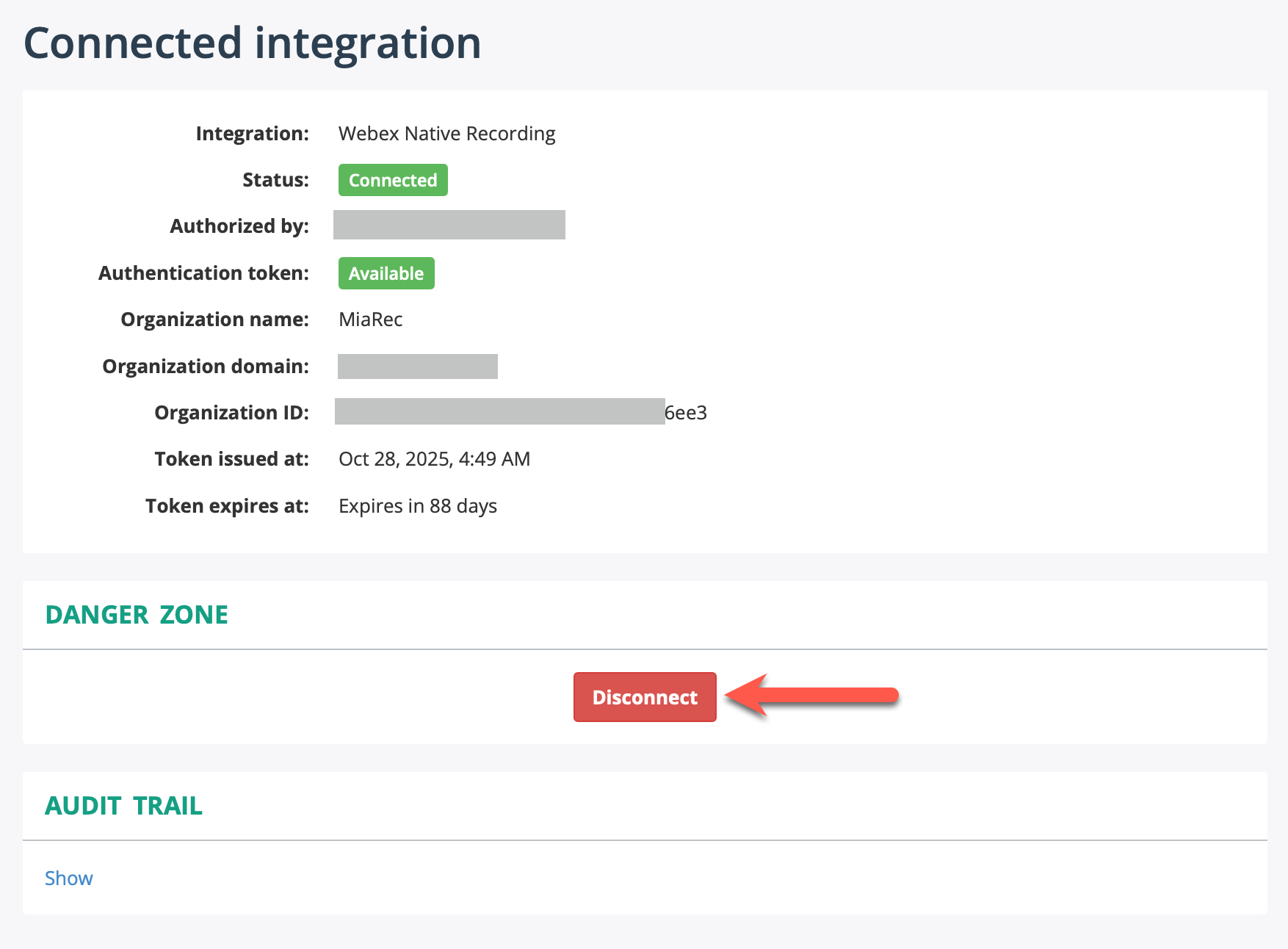 MiaRec - Disconnect from Webex